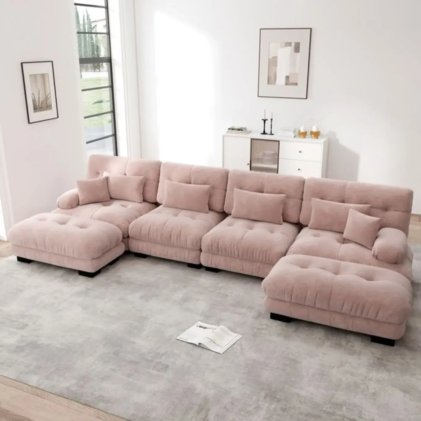 Cipacho - Modulaire Hoekbank - Cloud Couch - Roze - Vintage Chenille - 406x145x81 Cm