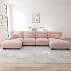 Cipacho - Modulaire Hoekbank - Cloud Couch - Roze - Vintage Chenille - 406x145x81 Cm