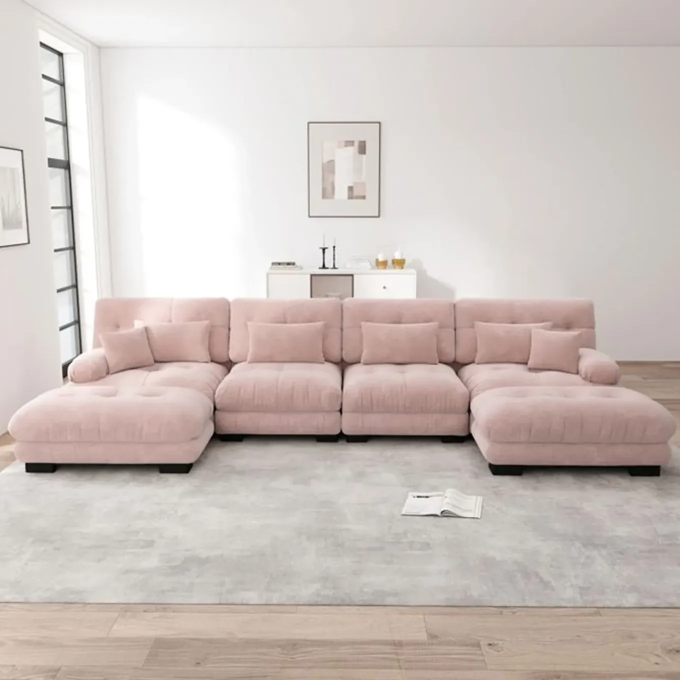 Cipacho - Modulaire Hoekbank - Cloud Couch - Roze - Vintage Chenille - 406x145x81 Cm