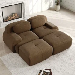 Cipacho - Modulair Hoekbank 2-zits In Ribfluweel - Bruin - 208x178x75 Cm