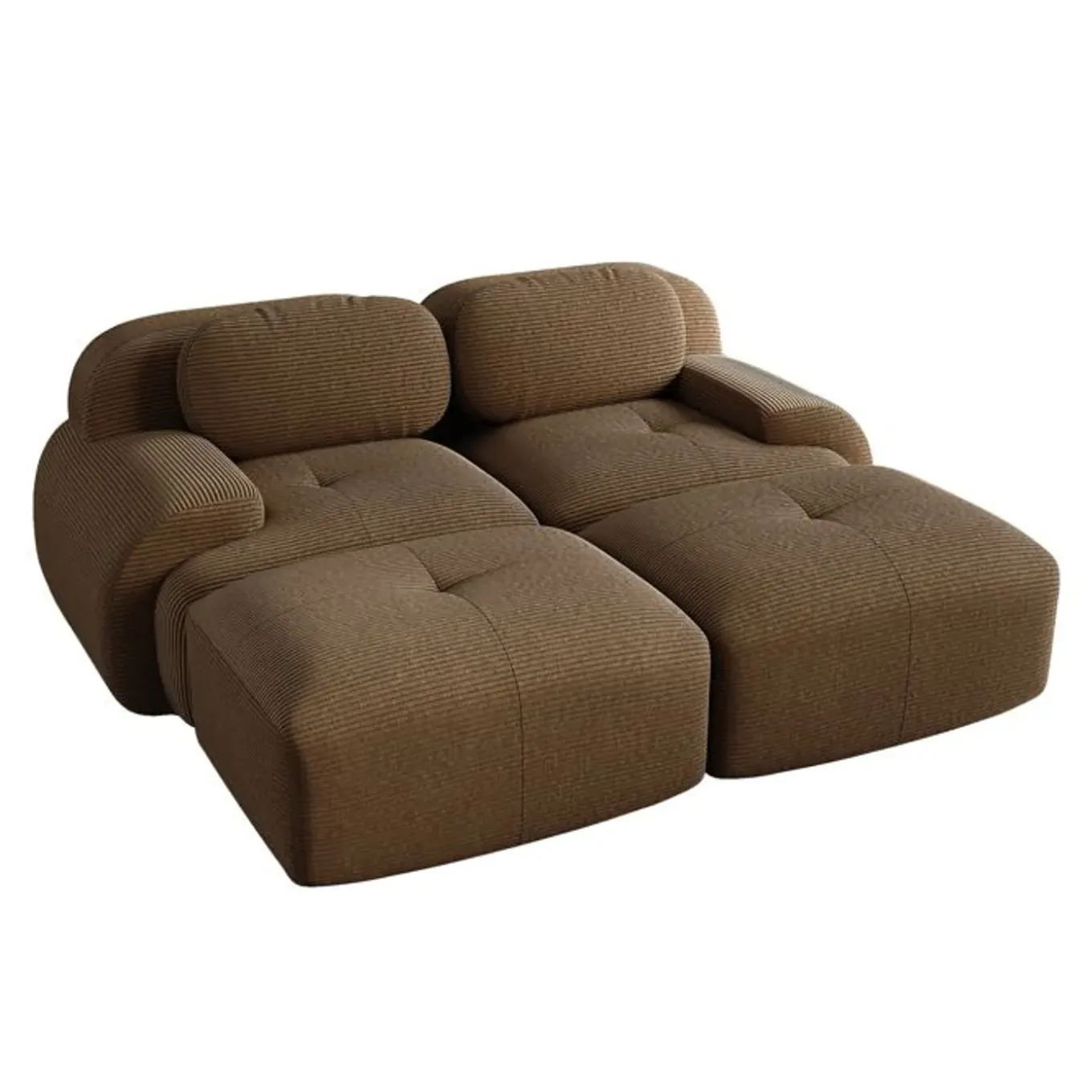Cipacho - Modulair Hoekbank 2-zits In Ribfluweel - Bruin - 208x178x75 Cm