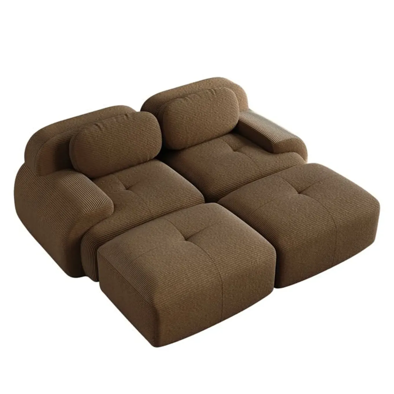 Cipacho - Modulair Hoekbank 2-zits In Ribfluweel - Bruin - 208x178x75 Cm