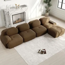 Cipacho - Moduleerbare Hoekbank - Bruine Ribfluwelen Bekleding - 388x178x75 Cm