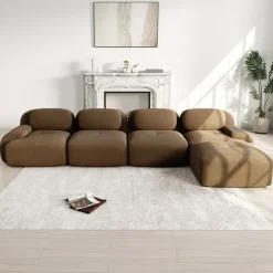 Cipacho - Moduleerbare Hoekbank - Bruine Ribfluwelen Bekleding - 388x178x75 Cm