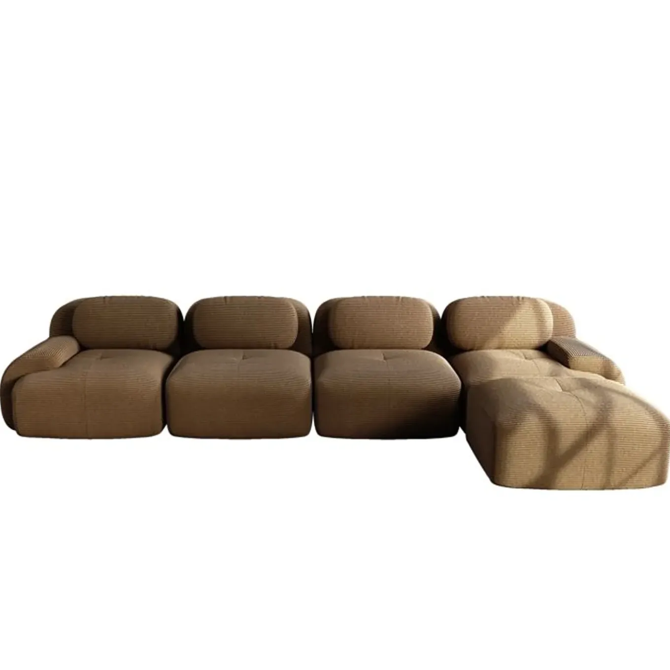 Cipacho - Moduleerbare Hoekbank - Bruine Ribfluwelen Bekleding - 388x178x75 Cm
