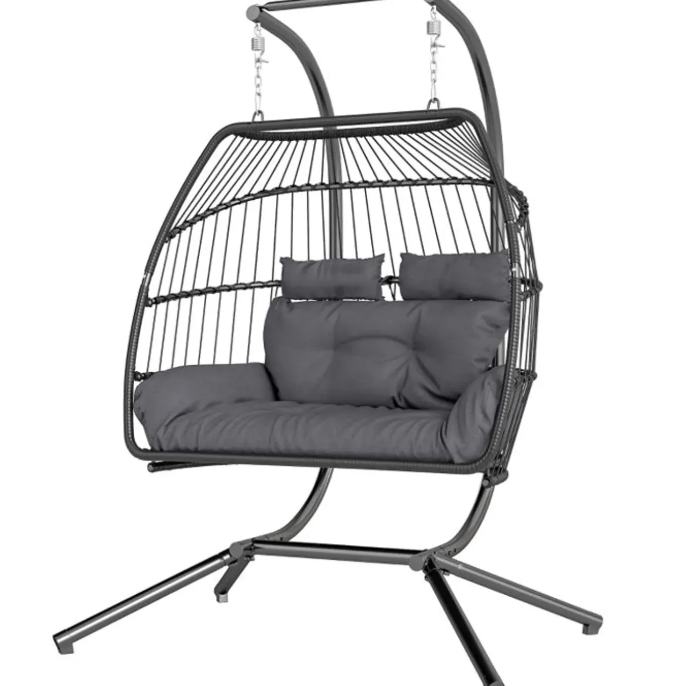 Cipacho - Opvouwbare Hangstoel Voor 2 Personen - Donkergrijs Polyrattan - 170x100x185 Cm