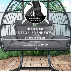 Cipacho - Opvouwbare Hangstoel Voor 2 Personen - Donkergrijs Polyrattan - 170x100x185 Cm