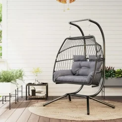 Cipacho - Opvouwbare Hangstoel Voor 2 Personen - Donkergrijs Polyrattan - 170x100x185 Cm