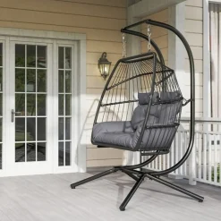 Cipacho - Opvouwbare Hangstoel Voor 2 Personen - Donkergrijs Polyrattan - 170x100x185 Cm
