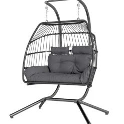 Cipacho - Opvouwbare Hangstoel Voor 2 Personen - Donkergrijs Polyrattan - 170x100x185 Cm