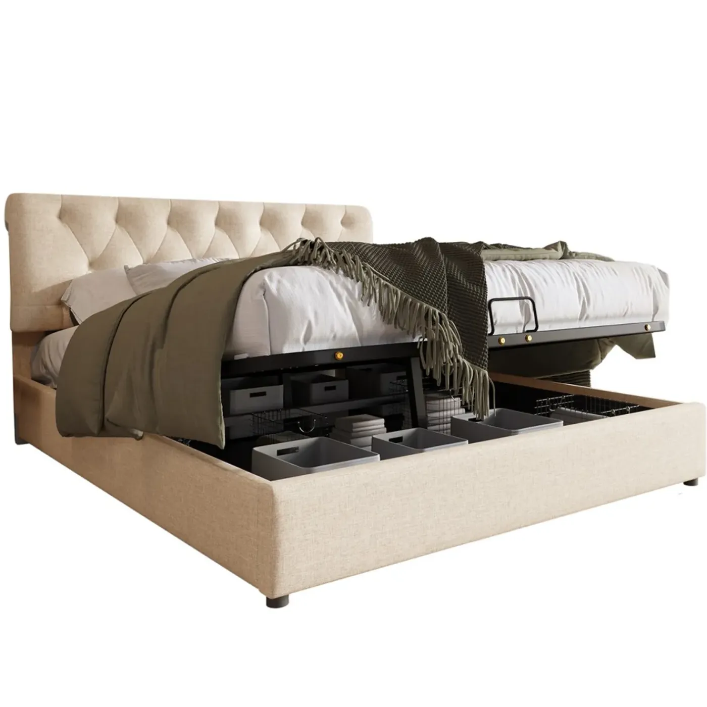 CollaHausse Collahause Gestoffeerd Bed 777898aan-beige-140x200cm-met Matras Lattenbodem Opbergruimte Stevig