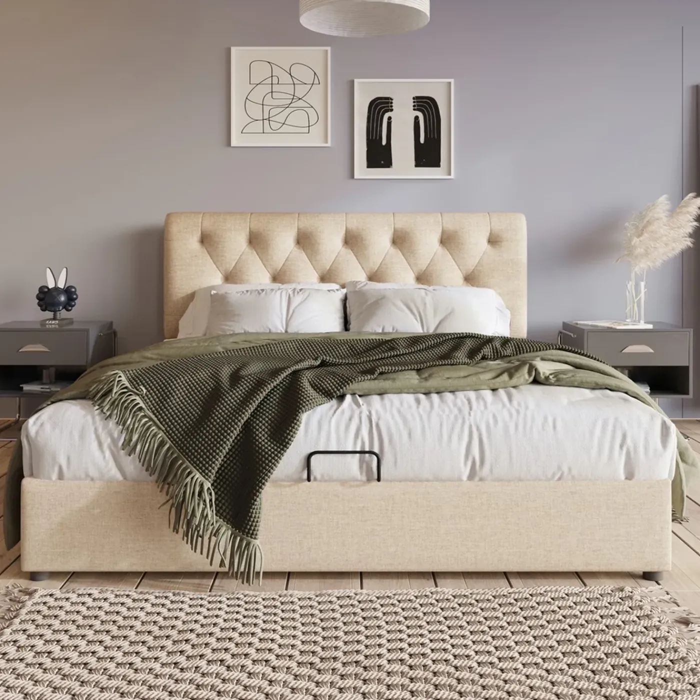 CollaHausse Collahause Gestoffeerd Bed 777898aan-beige-140x200cm-met Matras Lattenbodem Opbergruimte Stevig