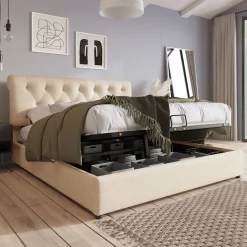 CollaHausse Collahause Gestoffeerd Bed 777898aan-beige-140x200cm-met Matras Lattenbodem Opbergruimte Stevig
