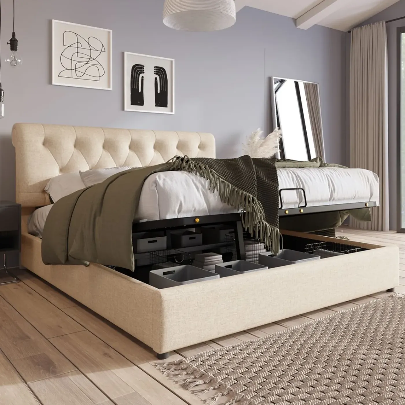 CollaHausse Collahause Gestoffeerd Bed 777898aan-beige-140x200cm-met Matras Lattenbodem Opbergruimte Stevig