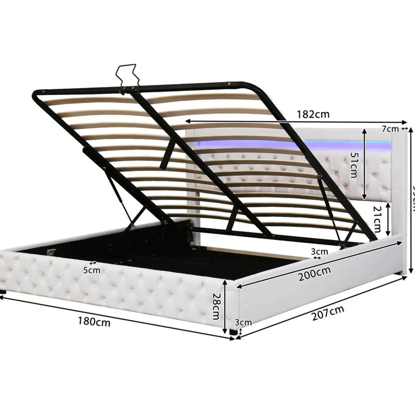CollaHausse Collahause Gestoffeerd Bed-wit-180x200cm-lattenbodem Opbergruimte