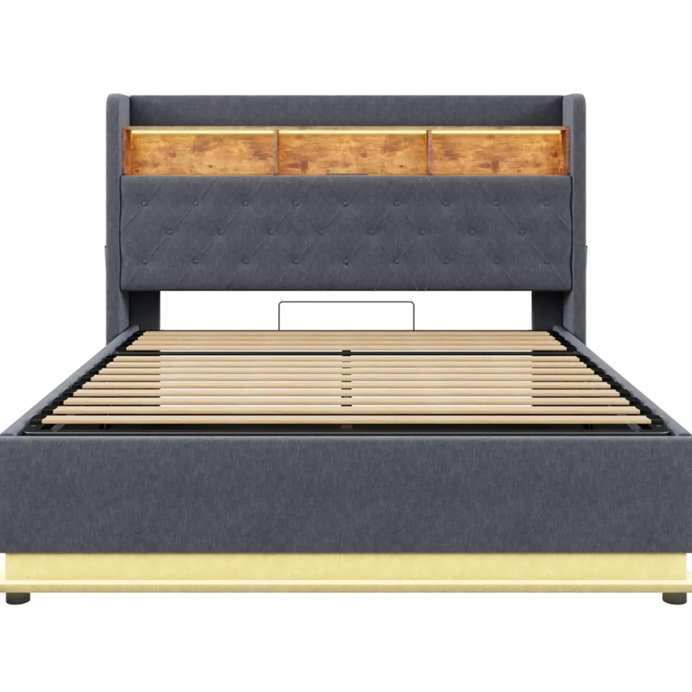 CollaHausse Collahause Gestoffeerd Opbergbed-grijs-180x200 Cm-met Opbergruimte Usb Aansluiting Led Verlichting