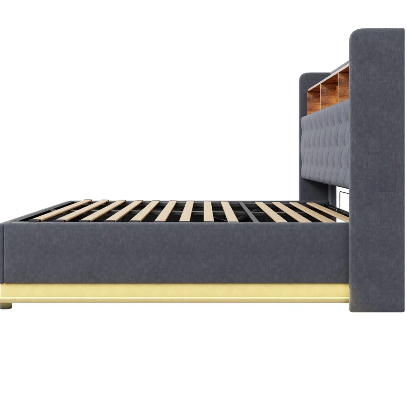 CollaHausse Collahause Gestoffeerd Opbergbed-grijs-180x200 Cm-met Opbergruimte Usb Aansluiting Led Verlichting