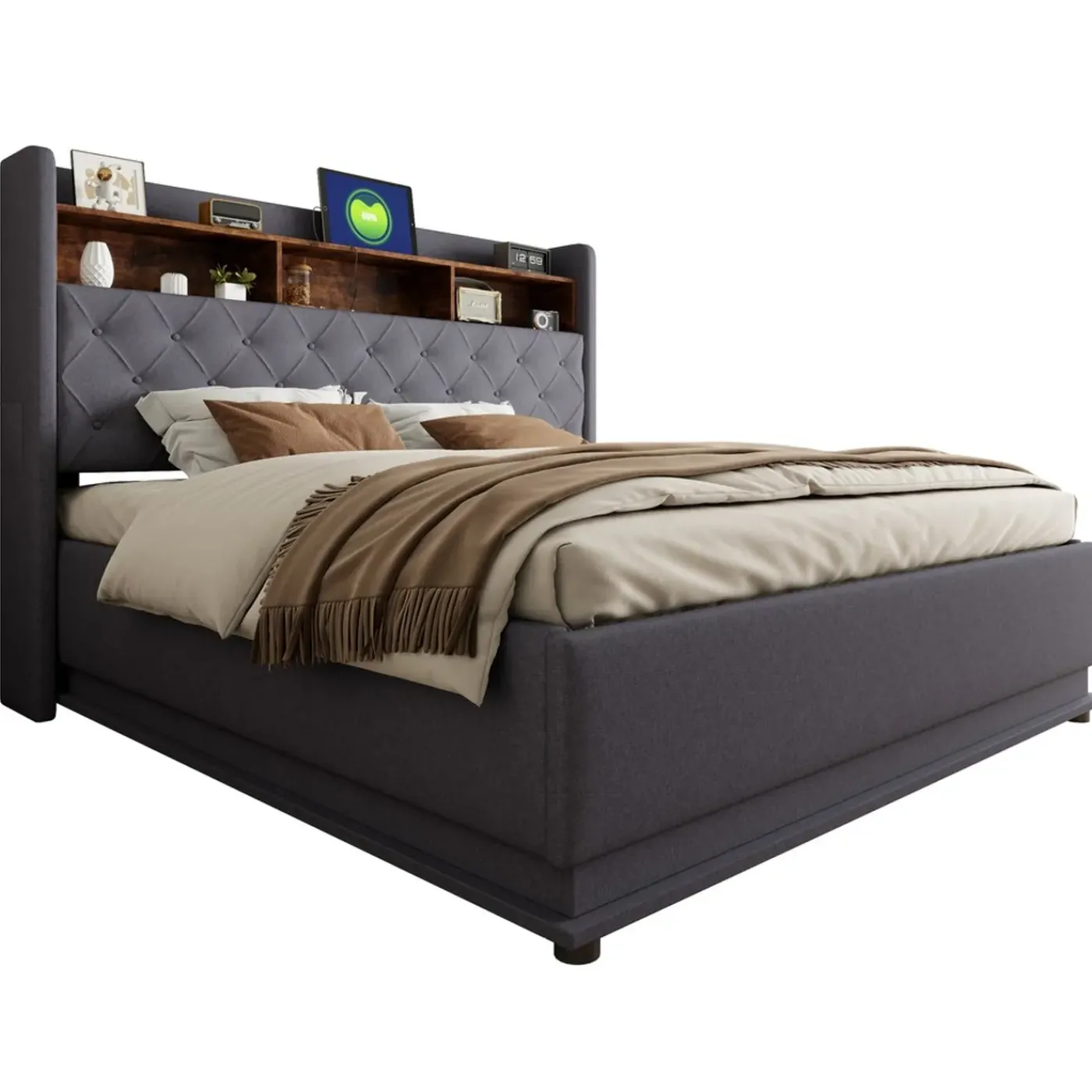 CollaHausse Collahause Gestoffeerd Opbergbed-grijs-180x200 Cm-met Opbergruimte Usb Aansluiting Led Verlichting