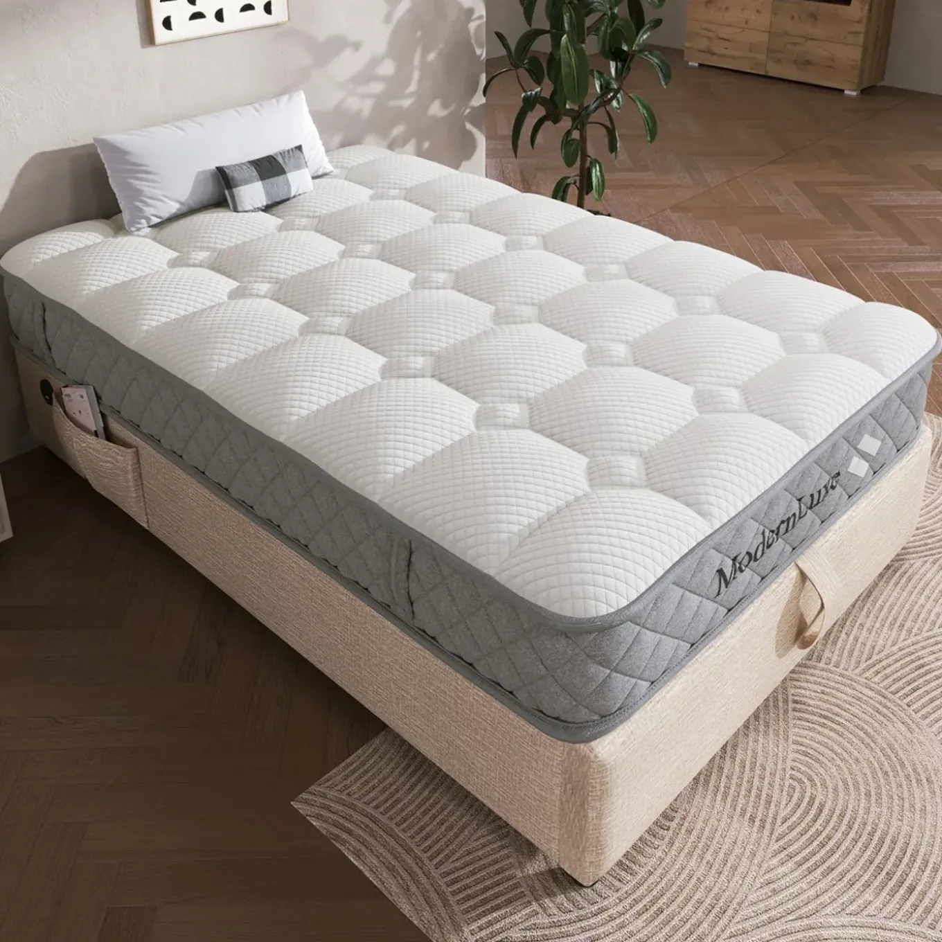 Collahausse Bed-beige-90x200 Cm-stevig Opbergruimte Met Matras