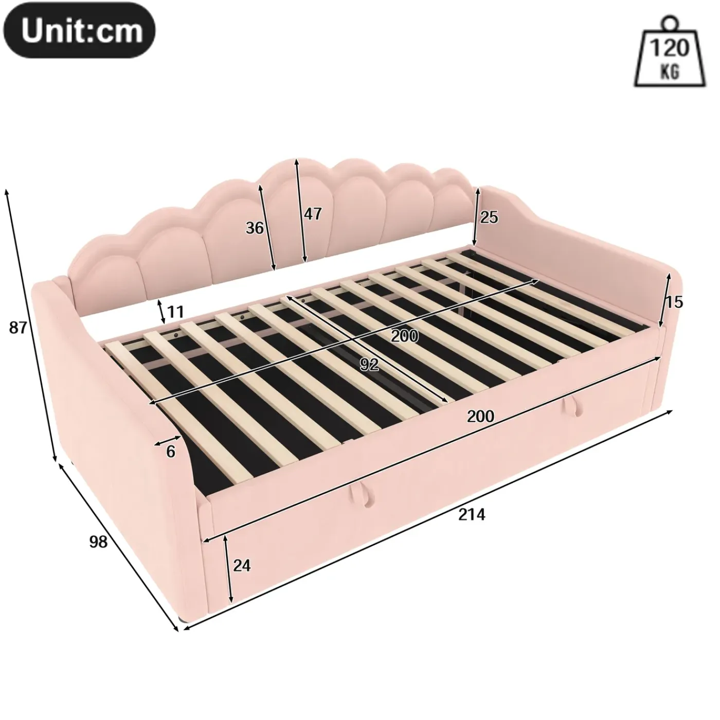 CollaHausse Bed-rosa-90x200cm-opbergruimte Stevig Design