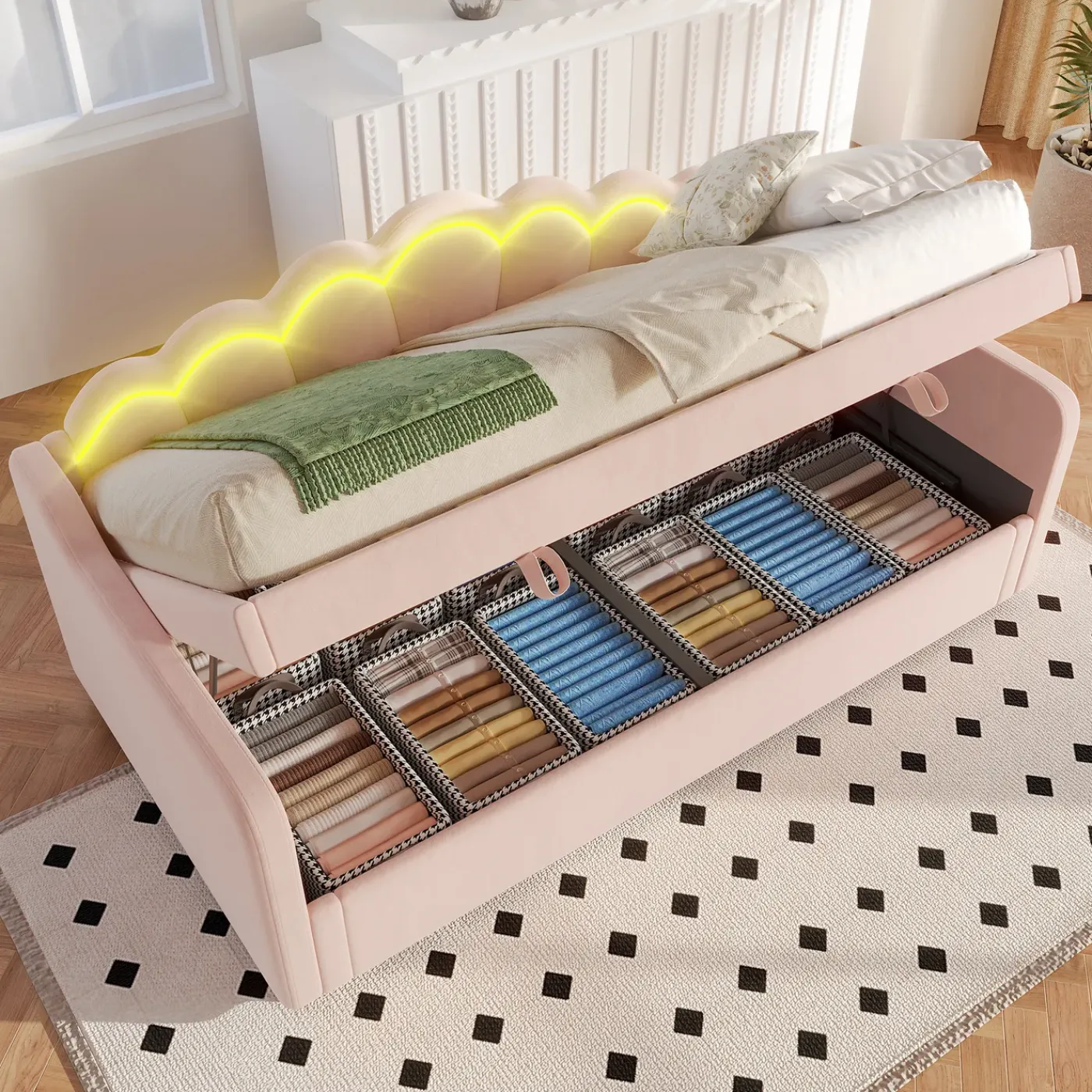 CollaHausse Bed-rosa-90x200cm-opbergruimte Stevig Design