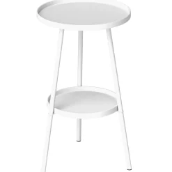 Collahausse Bijzettafel - Wit - Diam.32x51 Cm - 2 Niveaus Metaal Rond