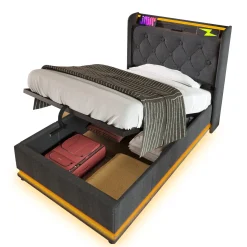 CollaHausse Eenpersoonsbed-grijs-90x200 Cm-stevig Opbergruimte Design Bedframe Hoofdbord