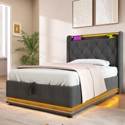 CollaHausse Eenpersoonsbed-grijs-90x200 Cm-stevig Opbergruimte Design Bedframe Hoofdbord