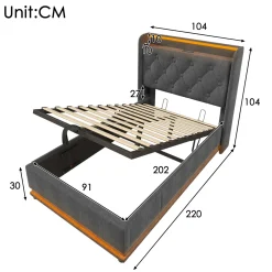 CollaHausse Eenpersoonsbed-grijs-90x200 Cm-stevig Opbergruimte Design Bedframe Hoofdbord
