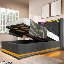 CollaHausse Eenpersoonsbed-grijs-90x200 Cm-stevig Opbergruimte Design Bedframe Hoofdbord
