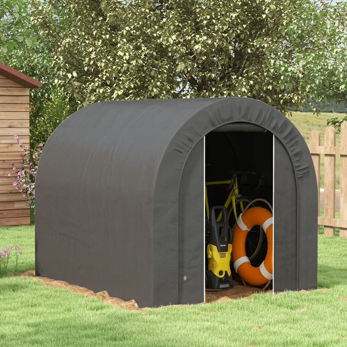 Collahausse Fietstent Opbergtent - Pe Dekzeil Metaal - 240x180x190 Cm - Donkergrijs