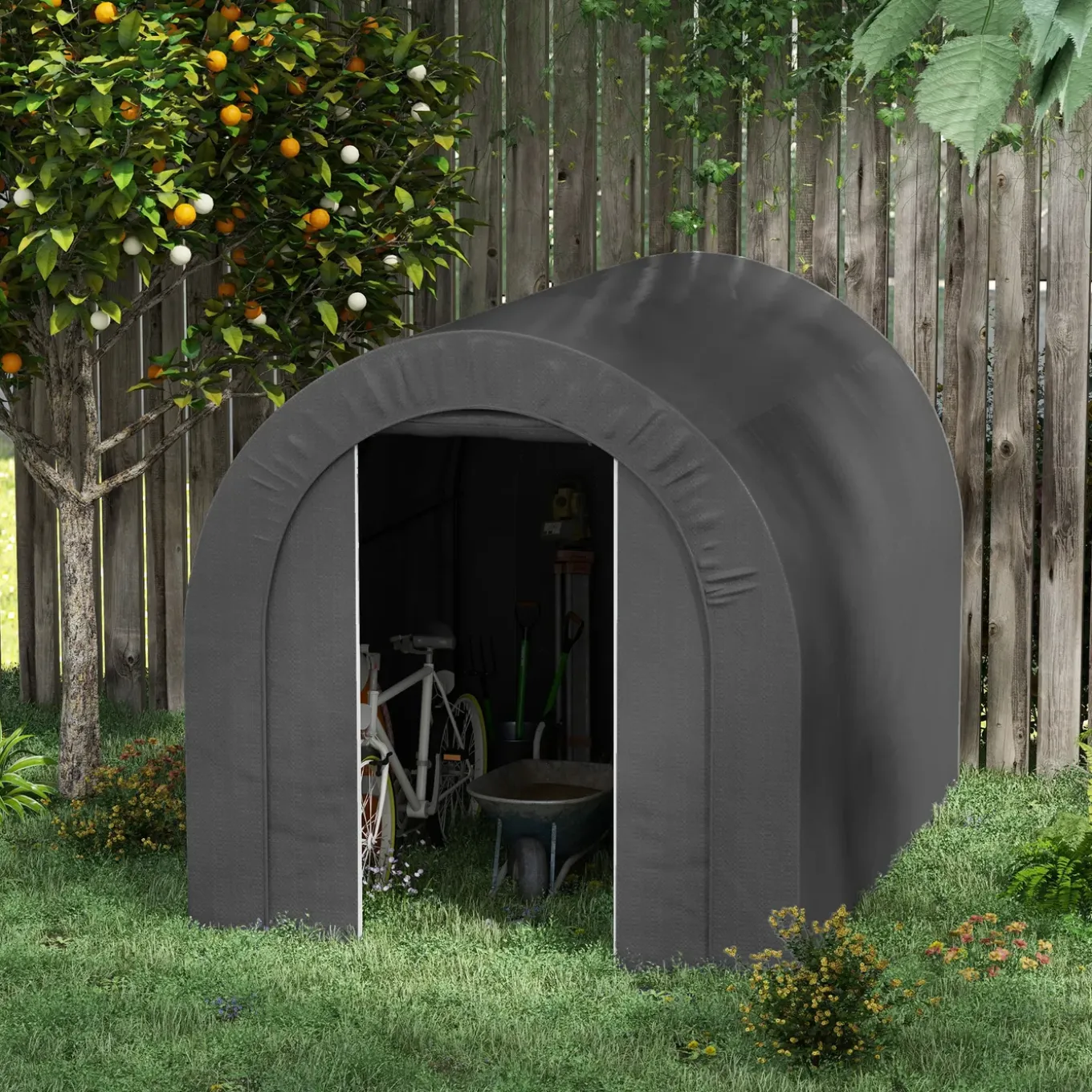 Collahausse Fietstent Opbergtent - Pe Dekzeil Metaal - 240x180x190 Cm - Donkergrijs