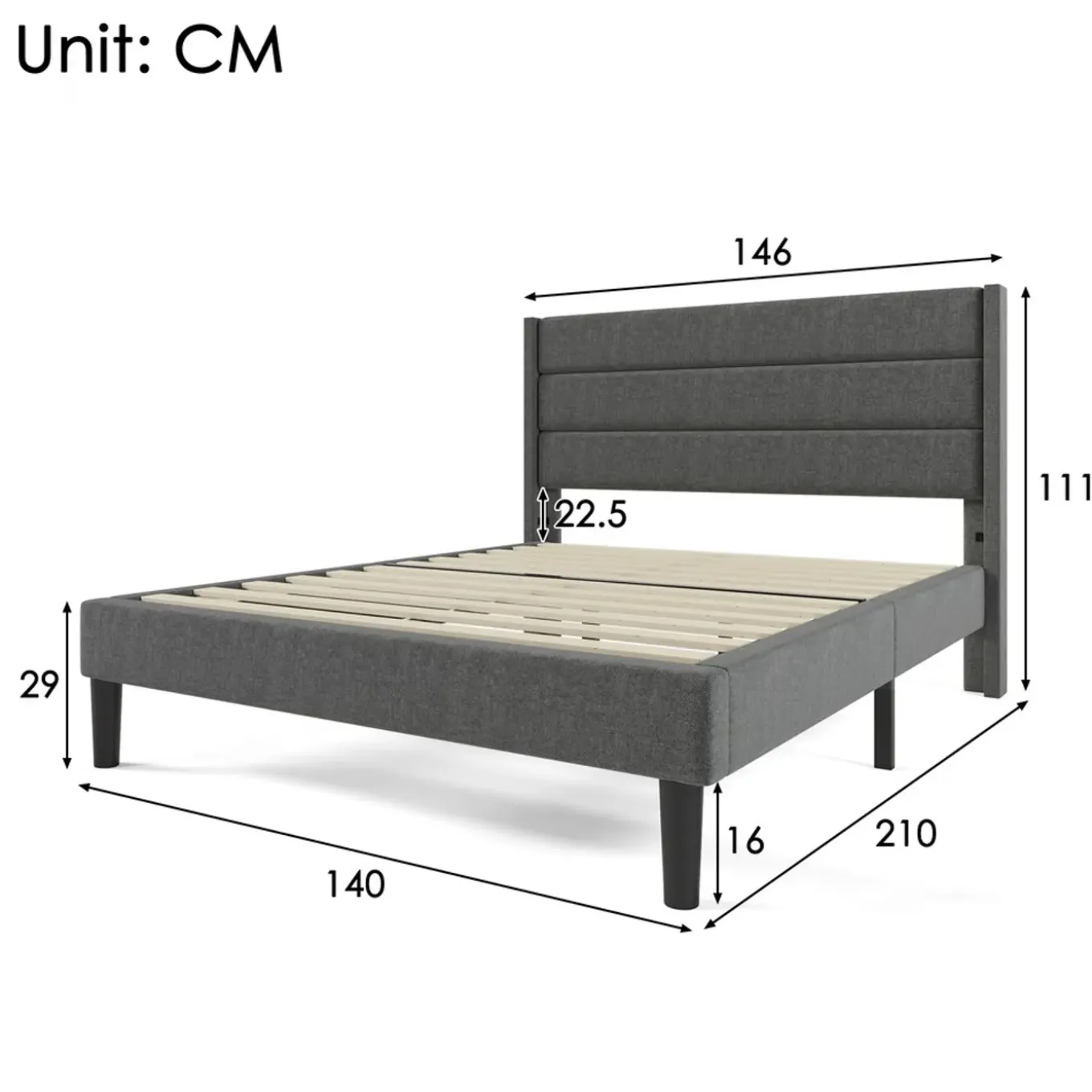 Collahausse Gestoft Bed-donkergrijs-140x200cm-met Matras Lattenbodem Hoofdbord Tweepersoonsbed