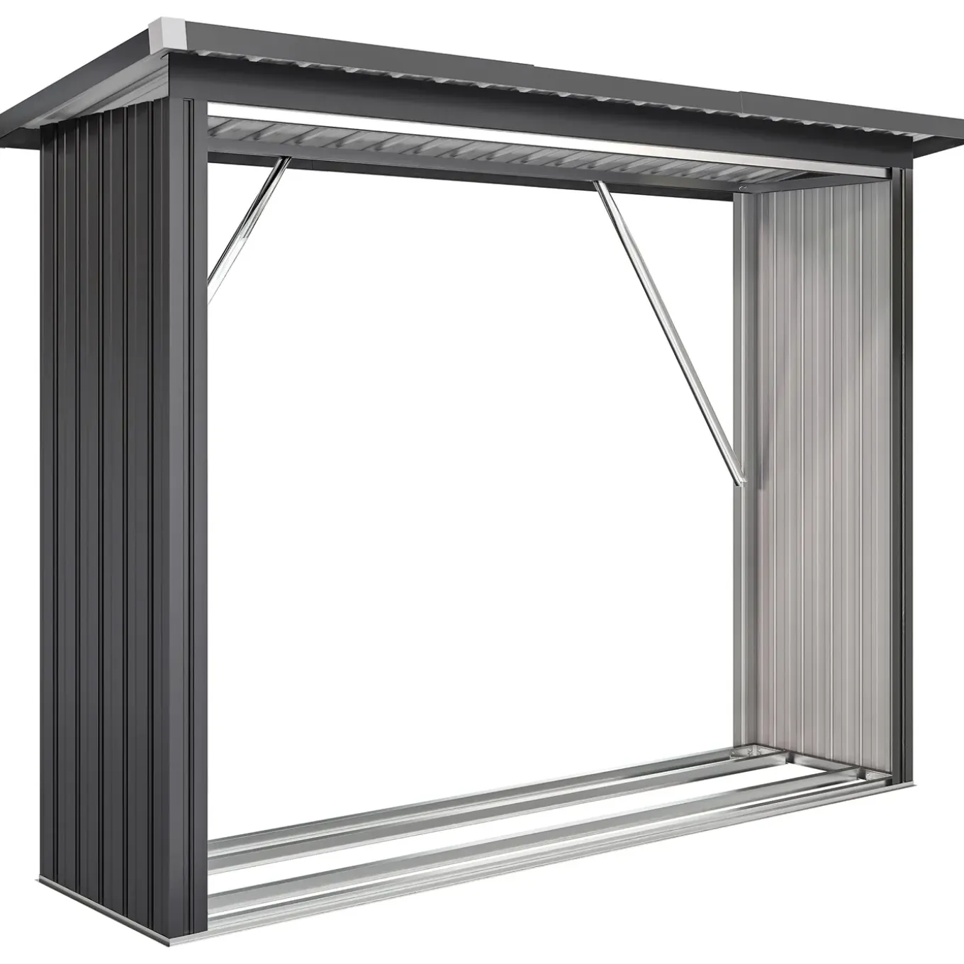 Collahausse Houtopslag - Donkergrijs Staal - 213x66.5x150 Cm - Met Verhoogde Bodem En Lessenaardak