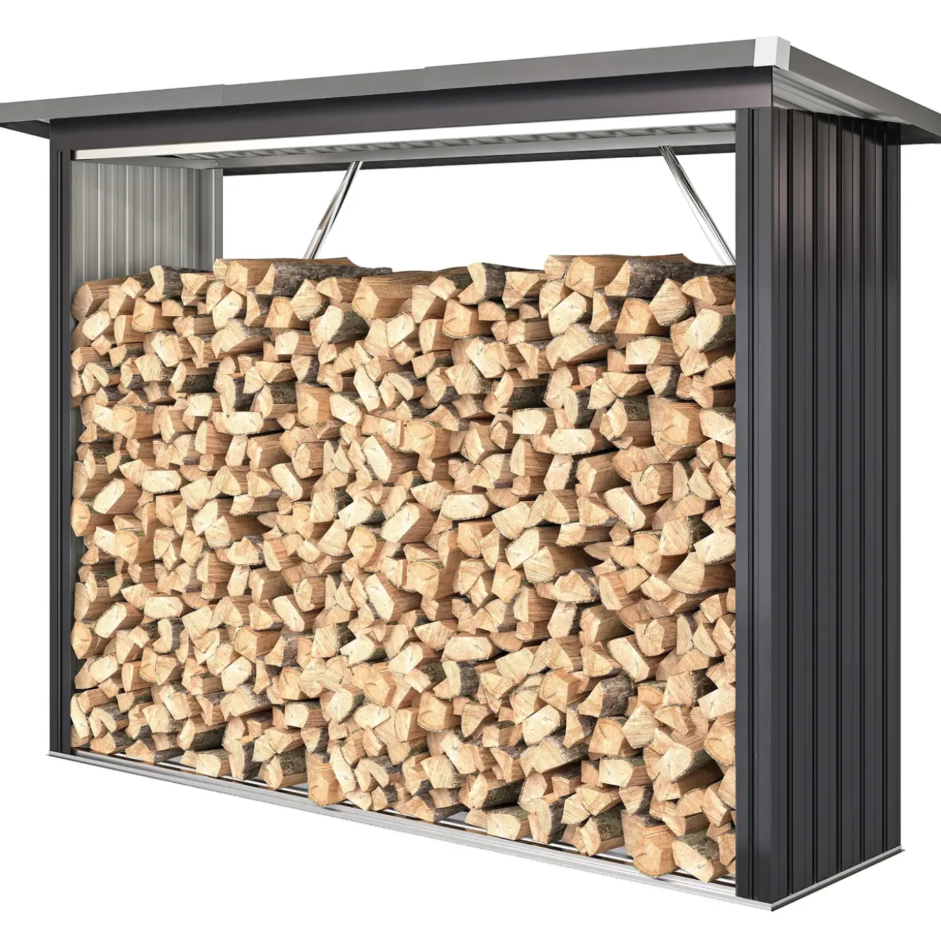 Collahausse Houtopslag - Donkergrijs Staal - 213x66.5x150 Cm - Met Verhoogde Bodem En Lessenaardak