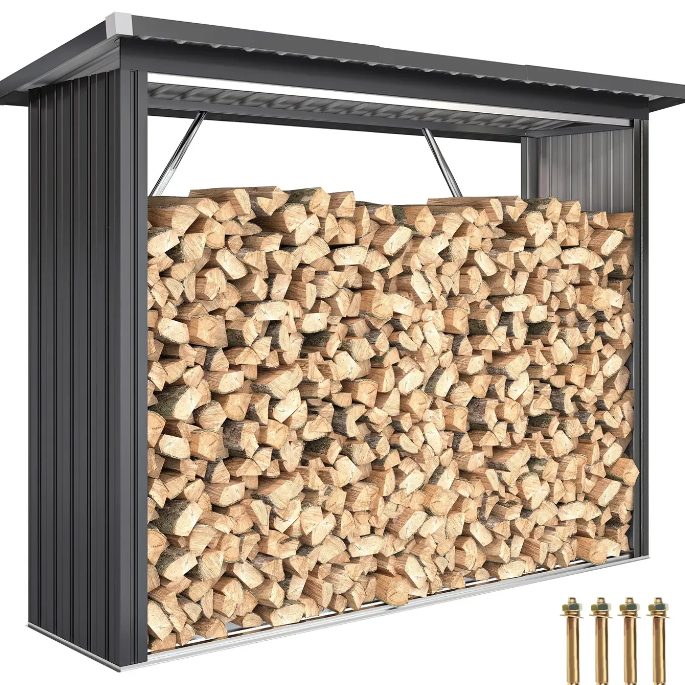 Collahausse Houtopslag - Donkergrijs Staal - 213x66.5x150 Cm - Met Verhoogde Bodem En Lessenaardak