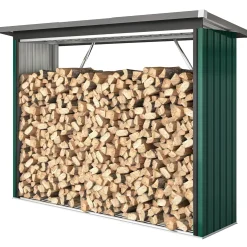 Collahausse Houtopslag - Gegalvaniseerd Staal Groen - 213x66,5x150 Cm - Verhoogde Basis Hellend Dak
