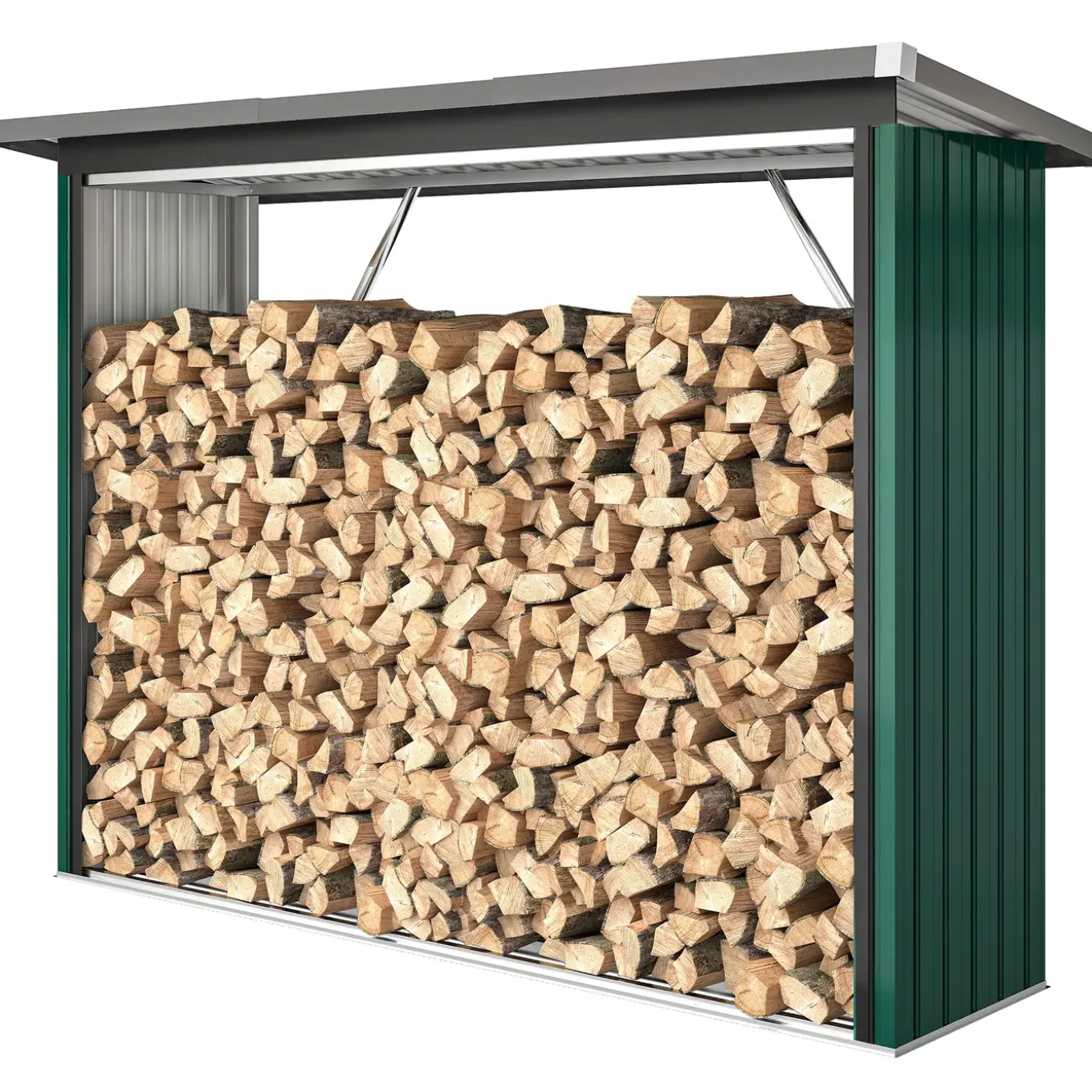 Collahausse Houtopslag - Gegalvaniseerd Staal Groen - 213x66,5x150 Cm - Verhoogde Basis Hellend Dak