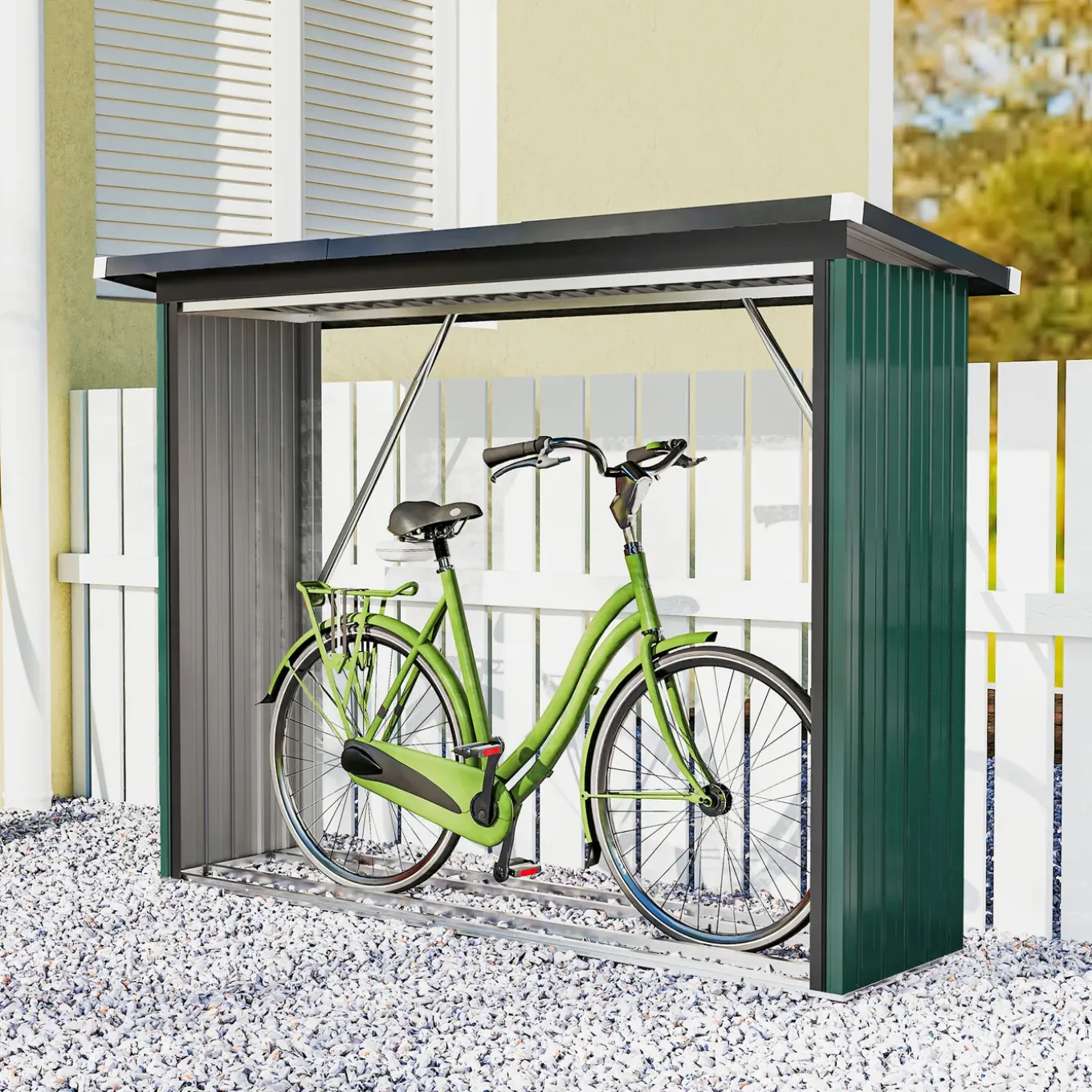 Collahausse Houtopslag - Gegalvaniseerd Staal Groen - 213x66,5x150 Cm - Verhoogde Basis Hellend Dak