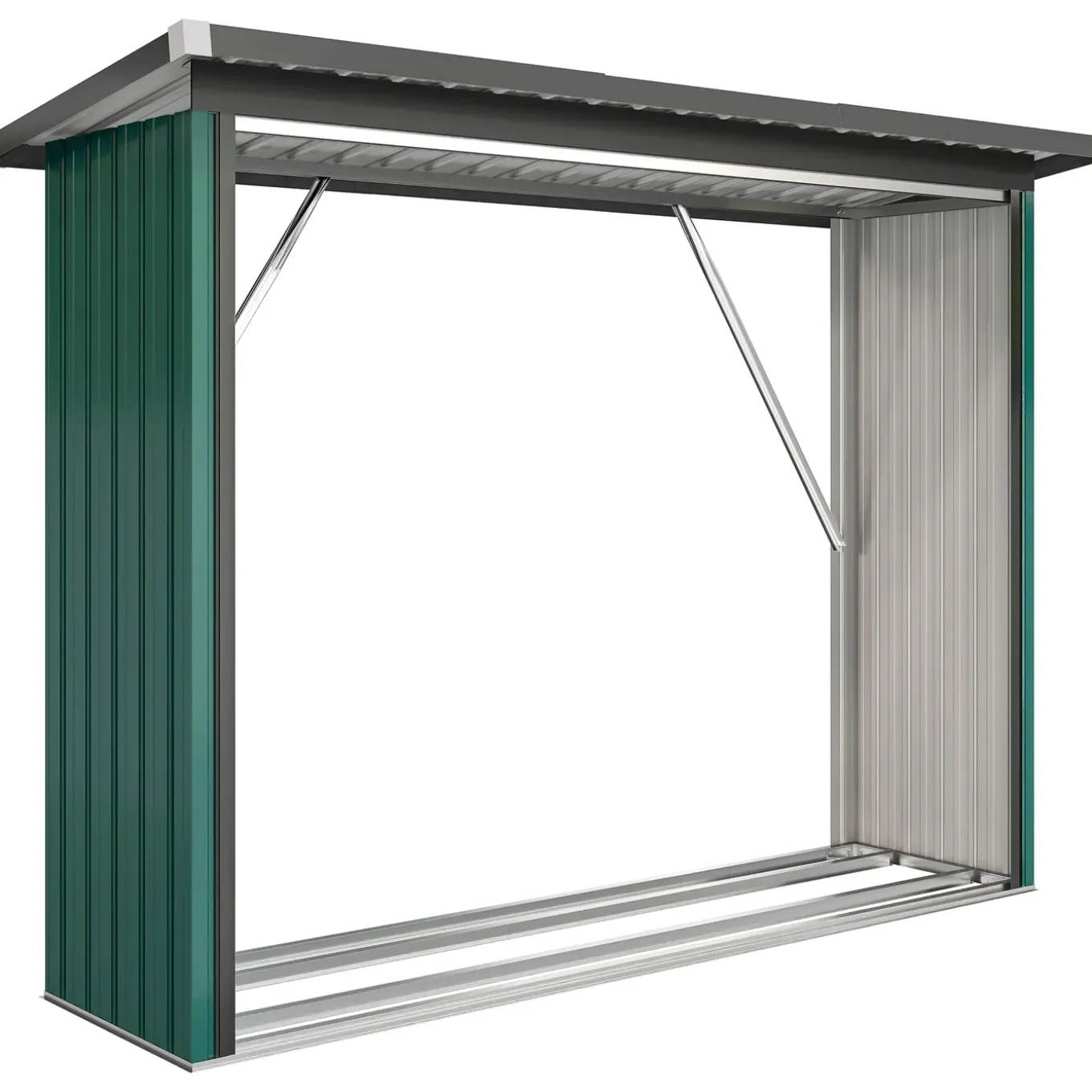 Collahausse Houtopslag - Gegalvaniseerd Staal Groen - 213x66,5x150 Cm - Verhoogde Basis Hellend Dak