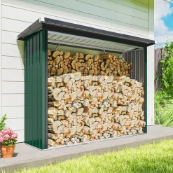 Collahausse Houtopslag - Gegalvaniseerd Staal Groen - 213x66,5x150 Cm - Verhoogde Basis Hellend Dak