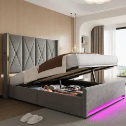 Collahausse Opbergbed-velours Grijs-160x200cm-stevig Opbergruimte Hoofdbord Design