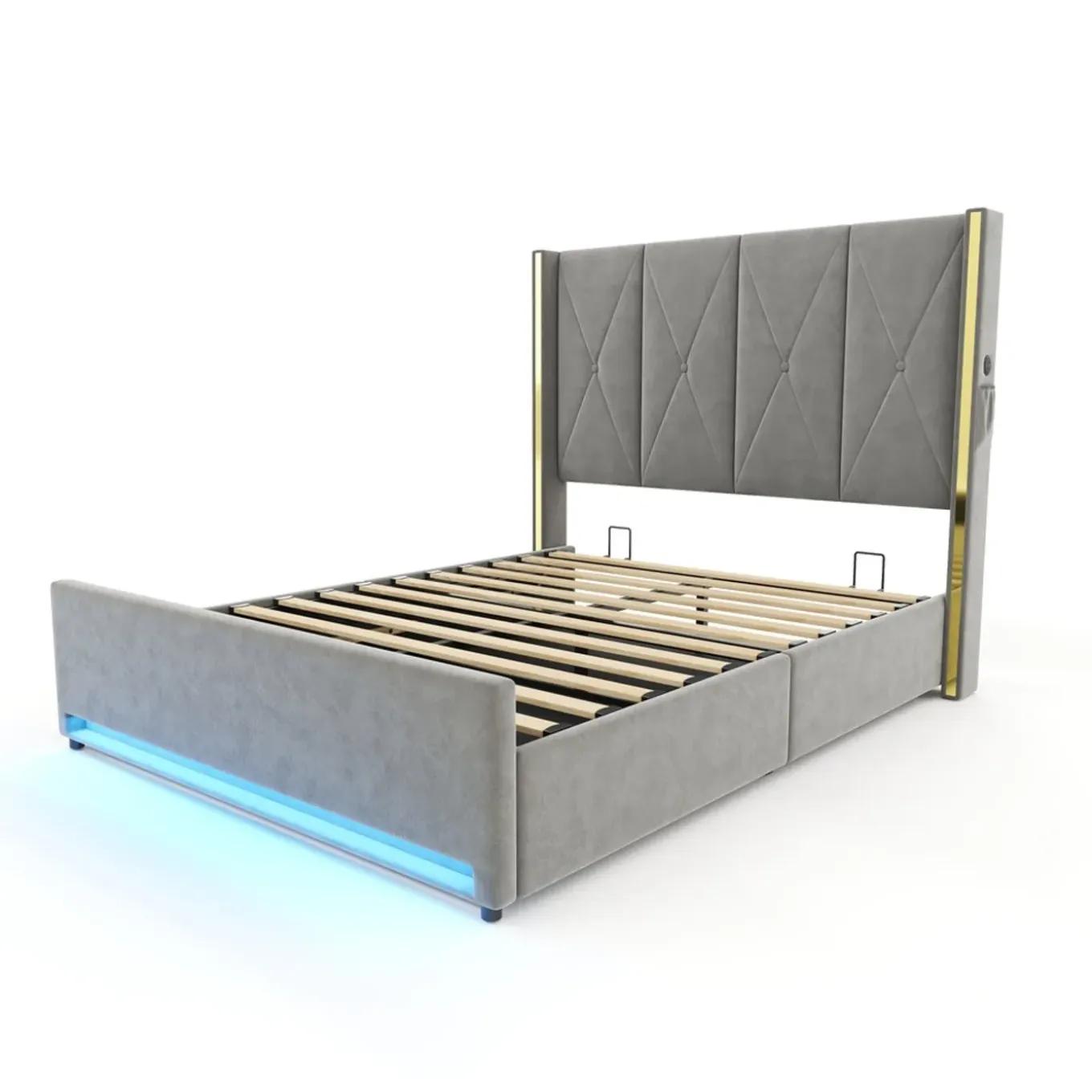 Collahausse Opbergbed-velours Grijs-160x200cm-stevig Opbergruimte Hoofdbord Design