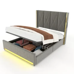 Collahausse Opbergbed-velours Grijs-160x200cm-stevig Opbergruimte Hoofdbord Design