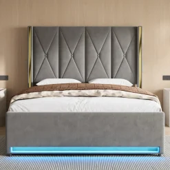 Collahausse Opbergbed-velours Grijs-160x200cm-stevig Opbergruimte Hoofdbord Design