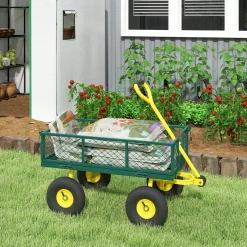 Collahausse Tuinkar - Staal Groen Geel - 104x54x51 Cm - 200 Kg Laadvermogen Verwijderbare Zijwanden