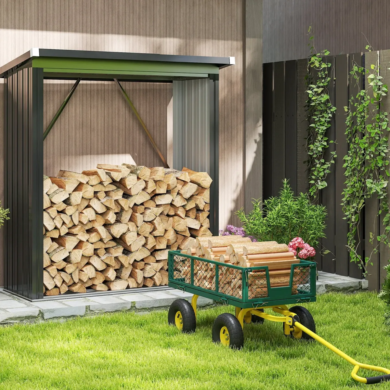 Collahausse Tuinkar - Staal Groen Geel - 104x54x51 Cm - 200 Kg Laadvermogen Verwijderbare Zijwanden