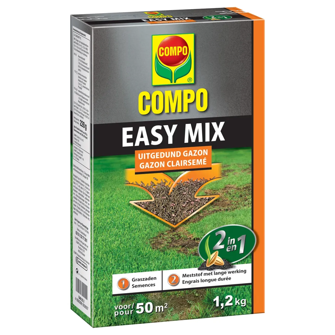 Compo gazonherstel meststof Easy Mix 2-in-1 50m² 1,2kg