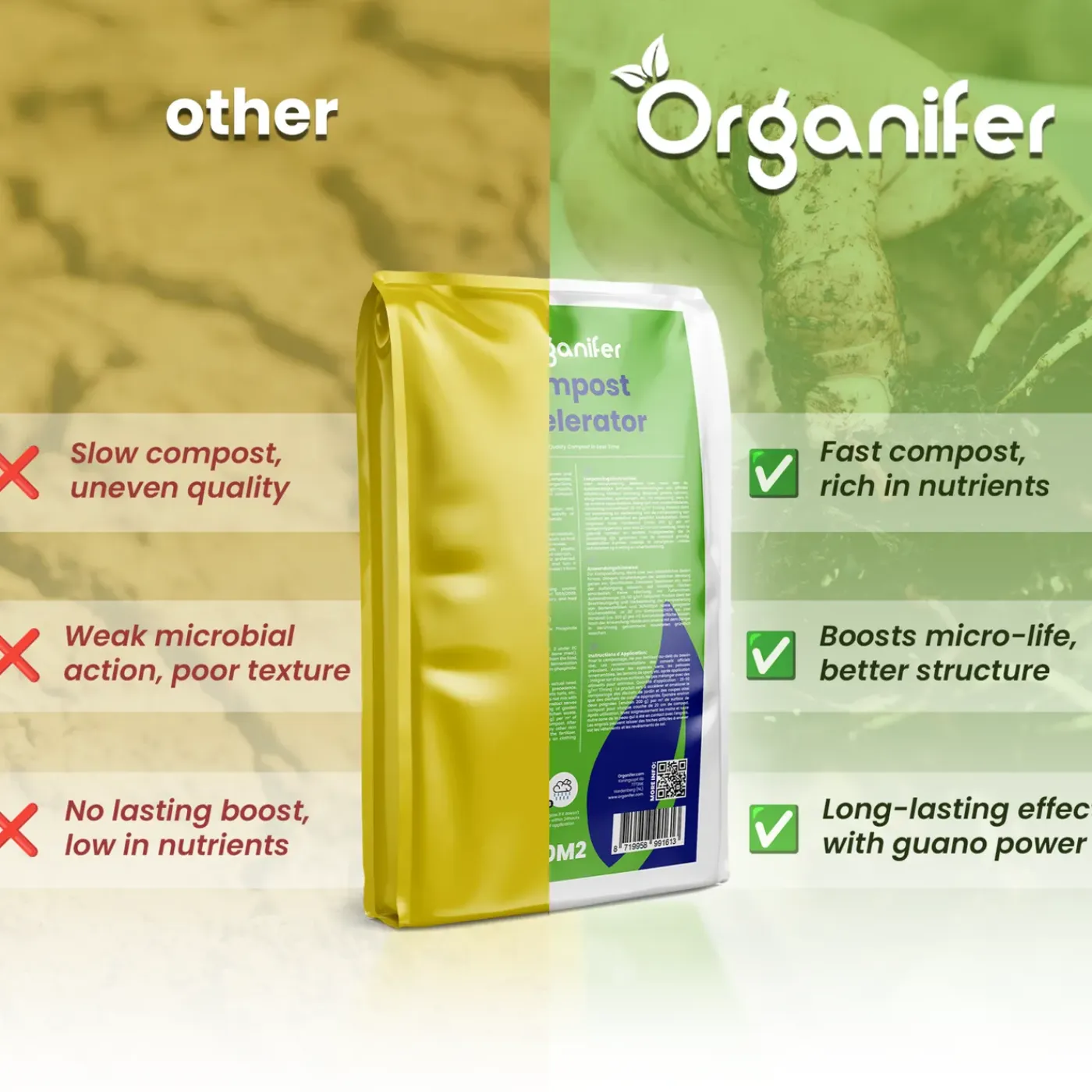 Organifer Compostversneller Voor Hoogwaardige Compost In Minder Tijd - 5 Kg / 25-100 M² Of 5 M³ -
