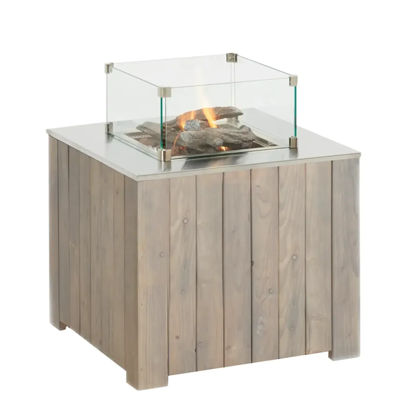 Cosi cube 70 grey wash - gas vuurtafel - met RVS buitenkwaliteit bovenplaat